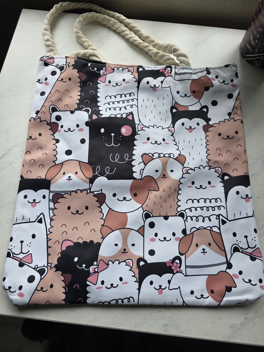 Cute Pets Canvas Tote Bag in White, Black & Tan - Unbranded
